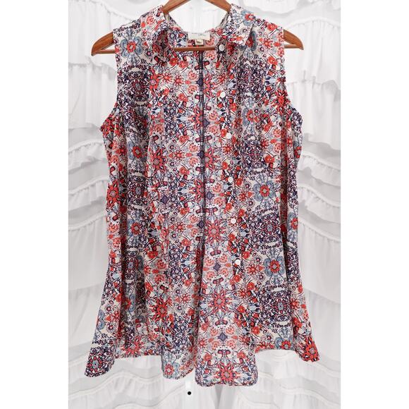 Beige By ECI Women's Button-up Floral Print High Low Sleeveless Blouse Size M - Picture 8 of 11